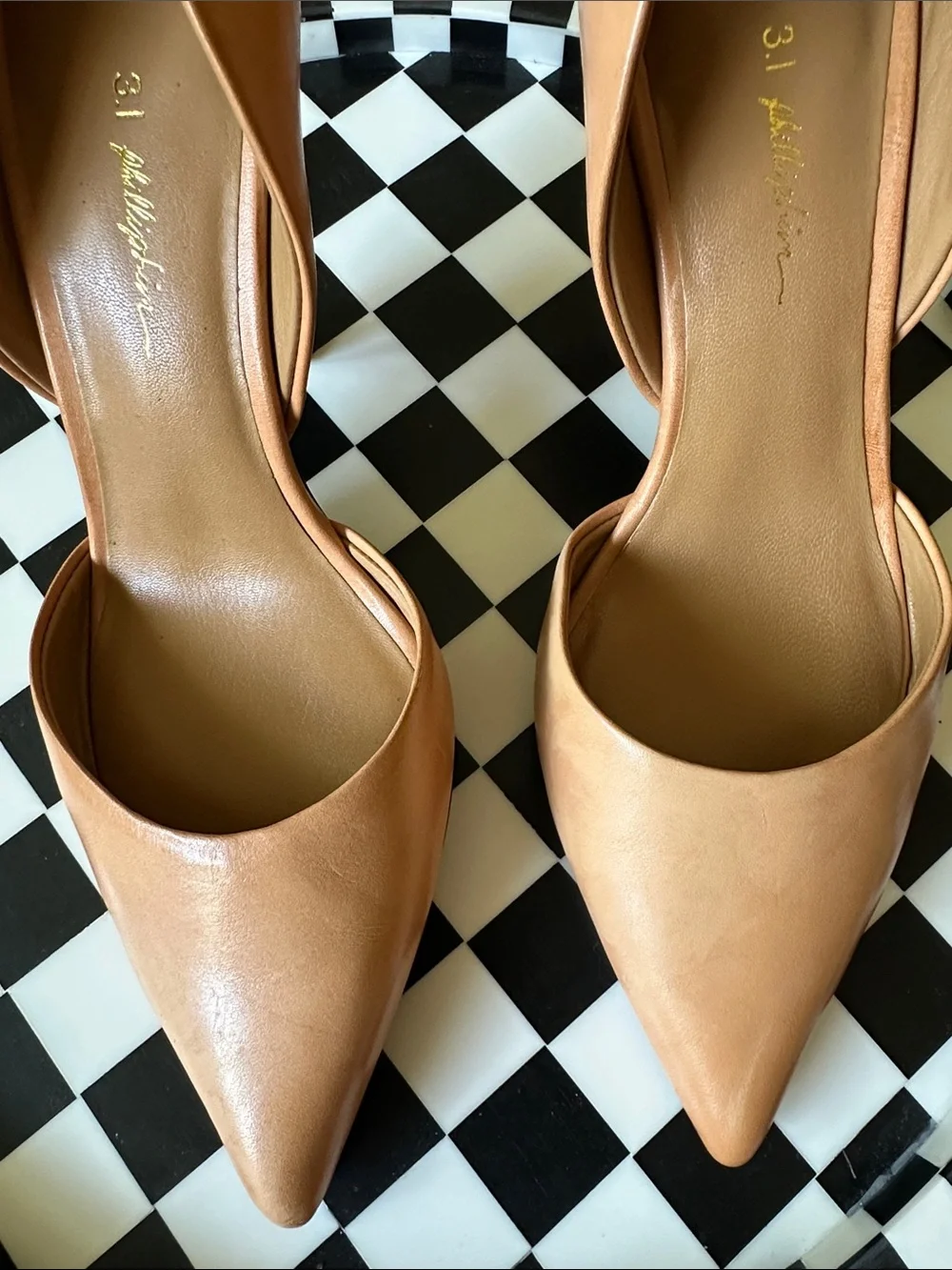 3.1 Phillip Lim Tan Leather D'Orsay Pointed-Toe Pumps 3.5” heel size 37 US 7